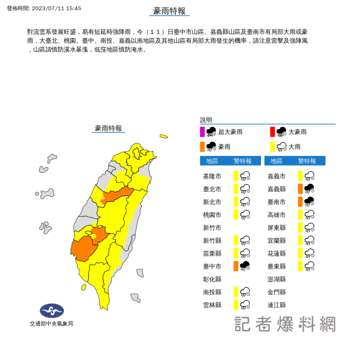 豪雨警報! 臺中、嘉義、臺南山區局部大雨即將來襲 67 W26 C | 生活 生活 記者爆料網