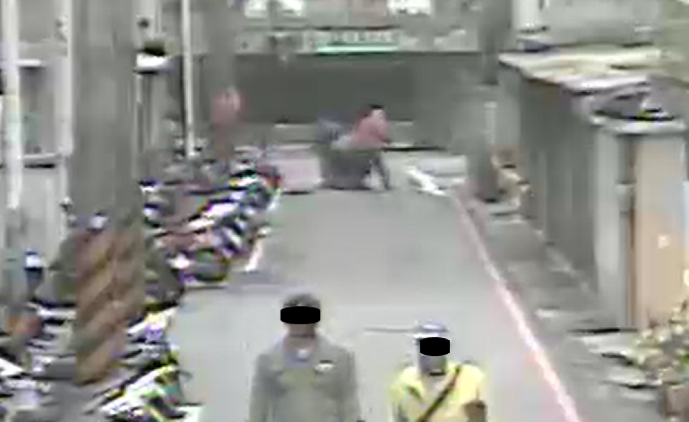 查閱監視器畫面,小狐狸犬於巷口巧遇獒犬,遭不停追咬。〈動保處提供〉