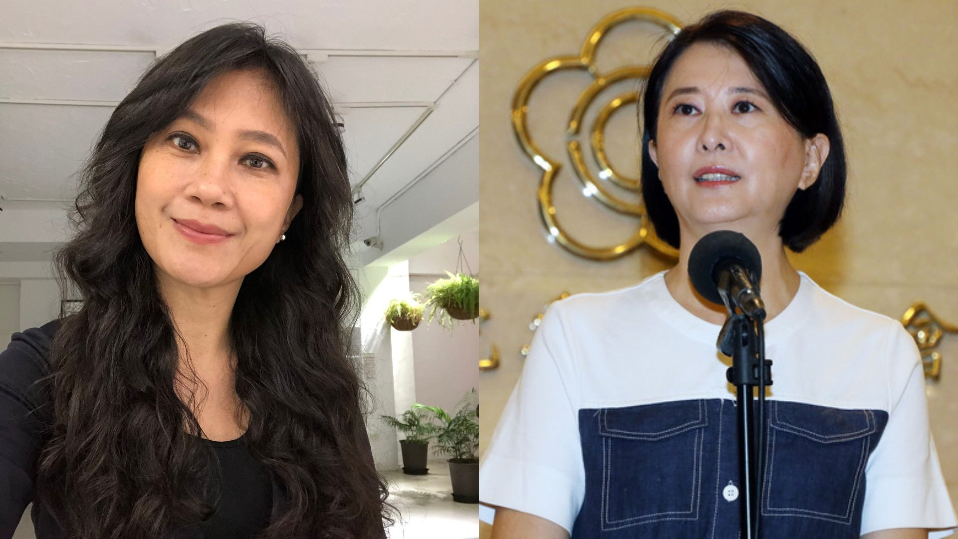 國民黨立委王鴻薇(右)原本要和和總統府前發言人Kolas(左)鬧婚外情的李姓隨扈之妻舉行記者會,臨時取消。中央社、翻攝Kolas臉書