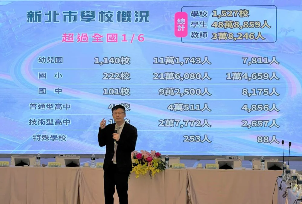 新北市教育局長張明文分享新北教育特色。〈教育局提供〉