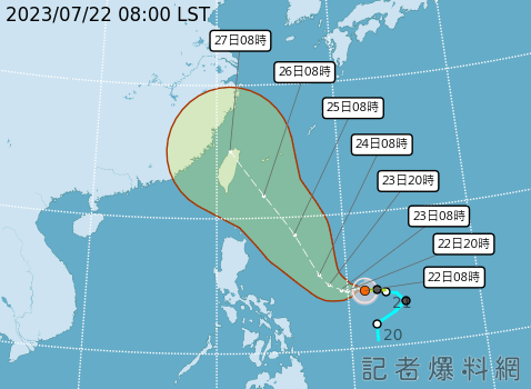 第五號杜蘇芮正朝西轉西北方向前進 下週四可能登陸台灣 60 PTA 202307220000 120 DOKSURI zhtw | 生活 生活 記者爆料網