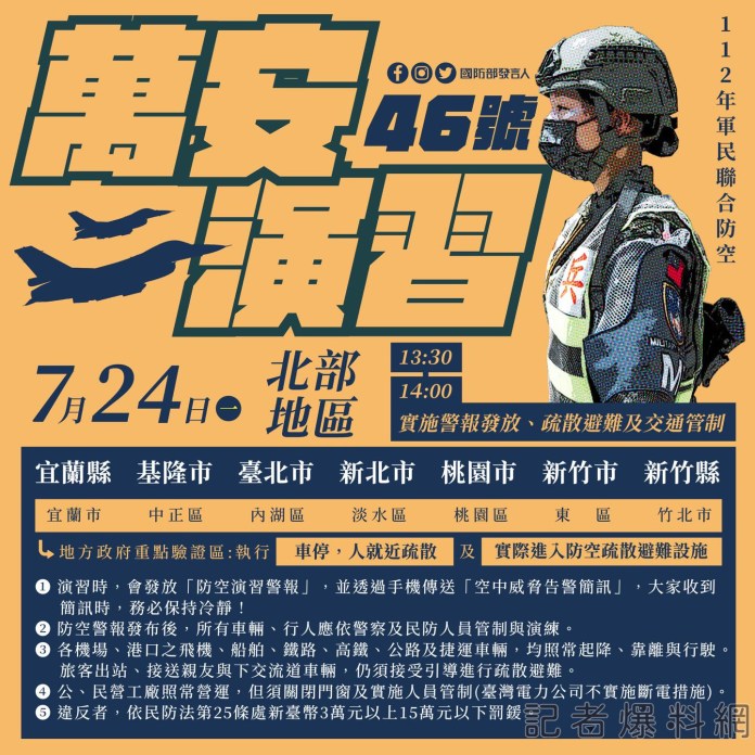「萬安演習」北部7縣市率先登場 國防部籲務必配合交管避難以免受罰 52 362673010 584083780562772 3285170299593378927 n | 生活 生活 記者爆料網