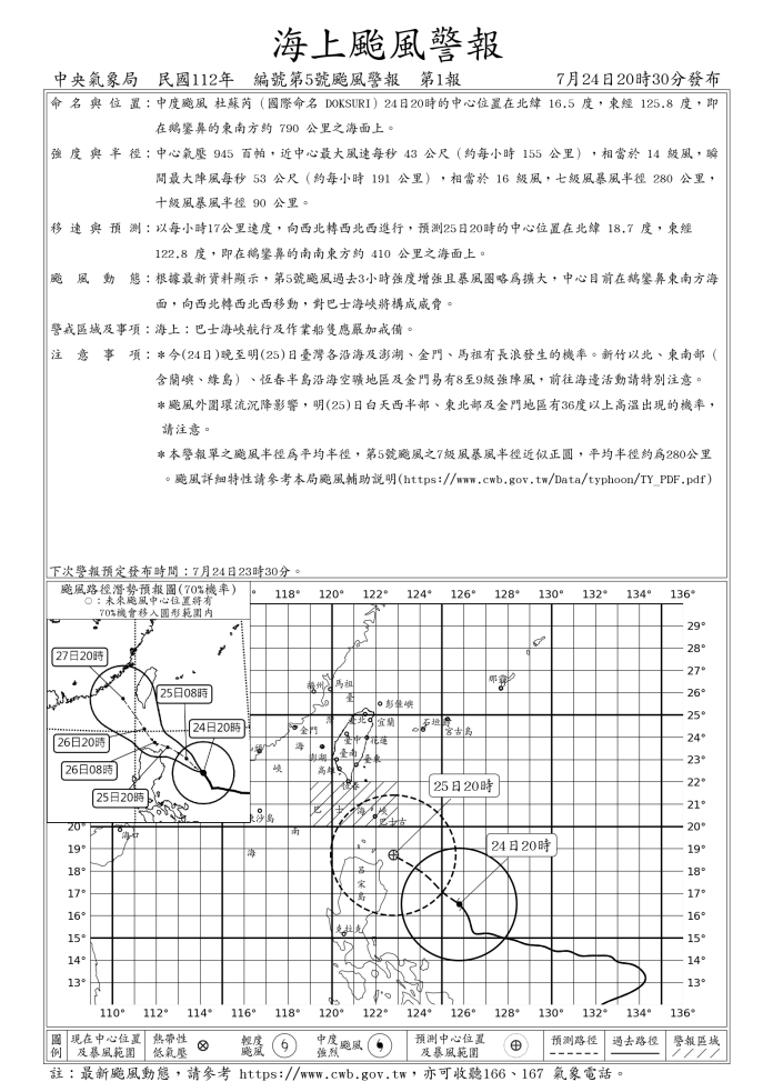 中颱杜蘇芮持續往台灣逼近 氣象局今晚8時30分發布海上颱風警報 48 I10 | 生活 生活 記者爆料網