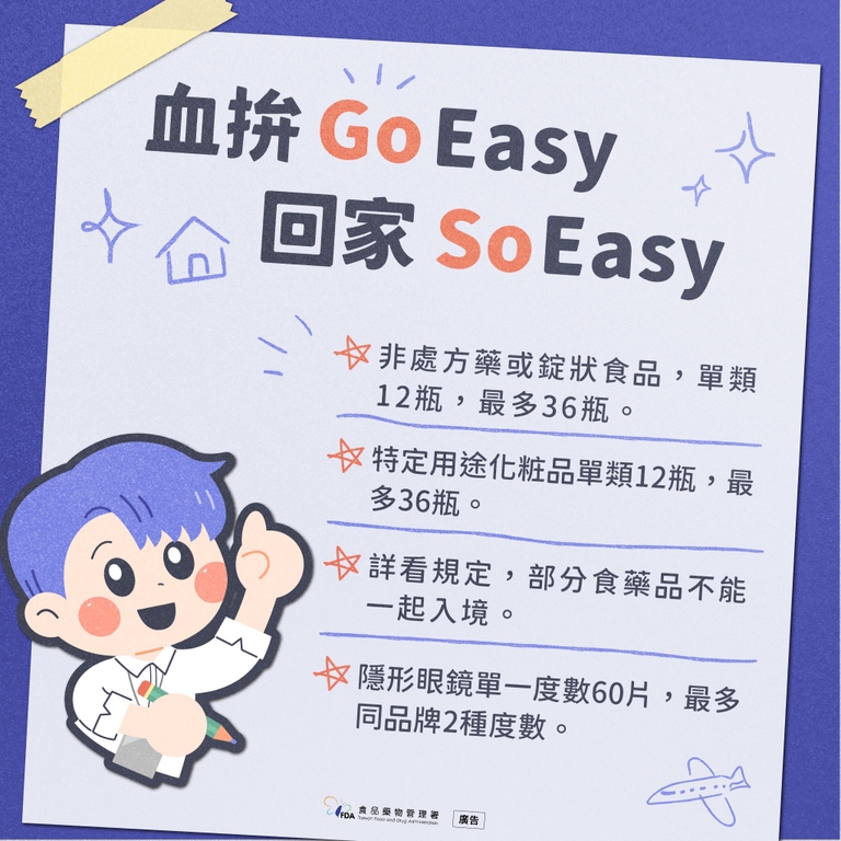 從國外帶回來自己用的藥粧產品有數量限制（圖：衛福部食藥署）