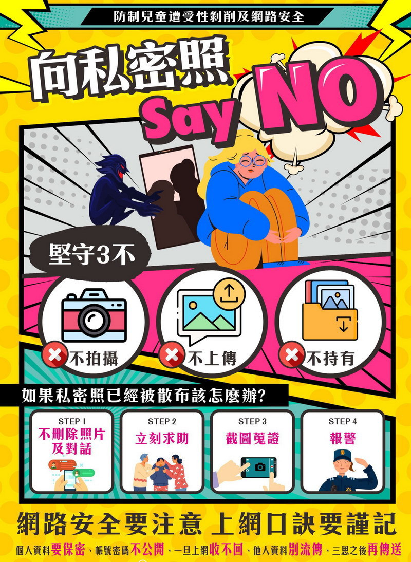 ▲上網不持有、不拍攝、不上傳性影像3大原則，向私密照say no！