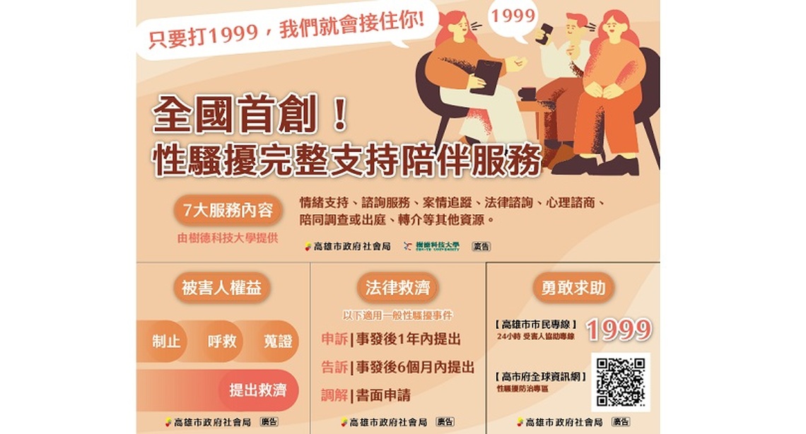 全國首創！最完整的性騷擾支持陪伴資源 只要打1999 我們就會接住你