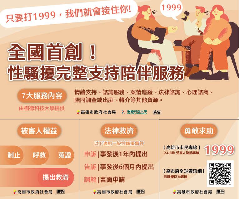 全國首創！最完整的性騷擾支持陪伴資源 只要打1999 我們就會接住你