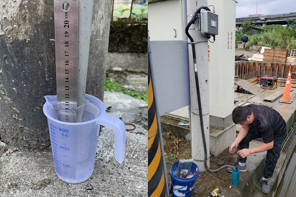 《圖說》淹水感測器平時維護作業,確認感應水深值正確無誤。〈水利局提供〉