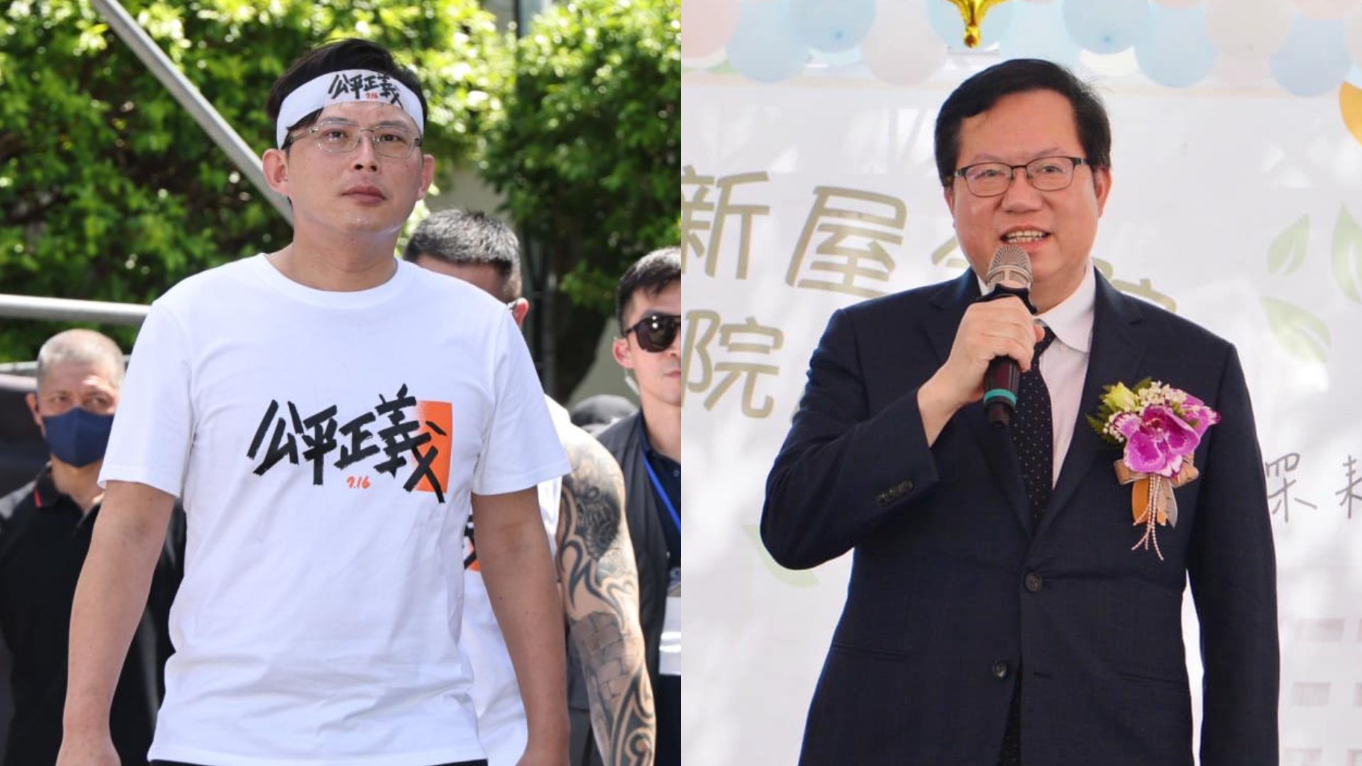 黃國昌(左)指控助郭哲敏購地謀利,鄭文燦(右)回擊「你家違建也跟我有關?」林啟弘攝、翻攝鄭文燦臉書