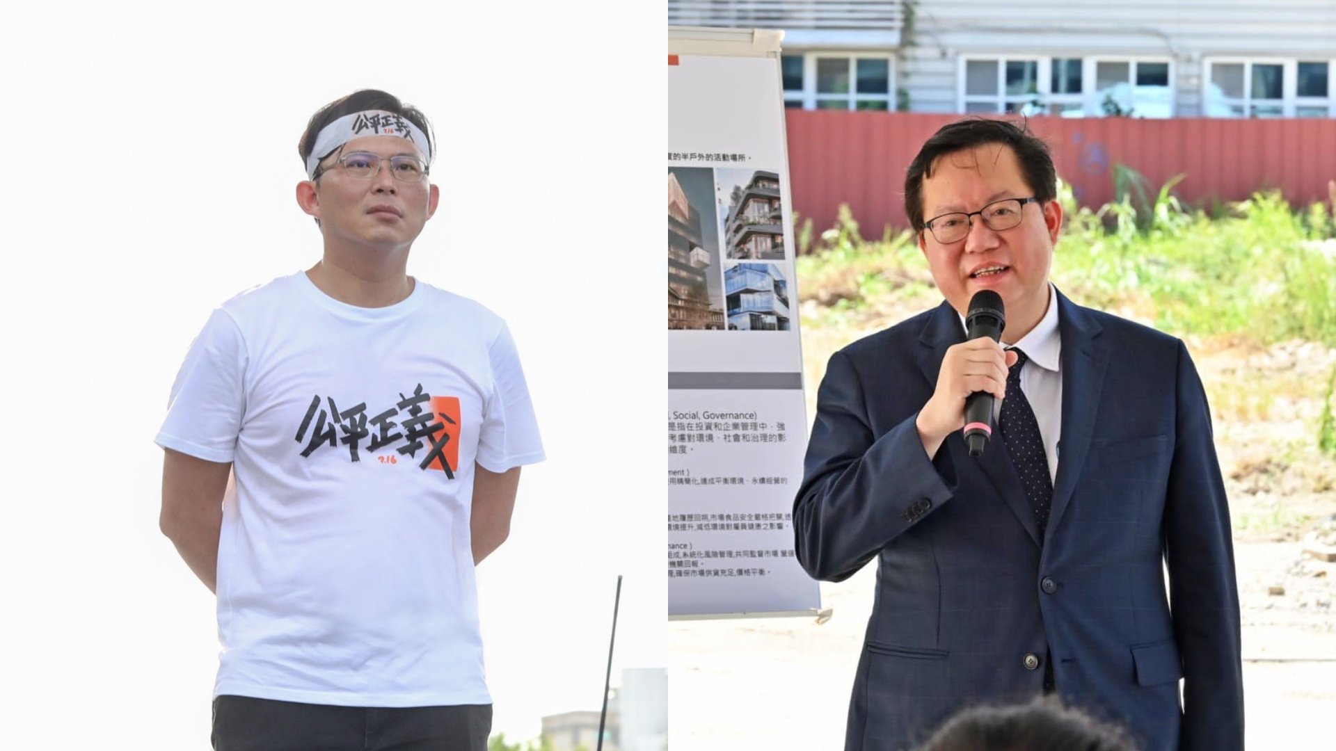鄭文燦(右)駁助郭哲敏謀利怒提告,黃國昌(左)表示「要告就來告」。翻攝兩人臉書