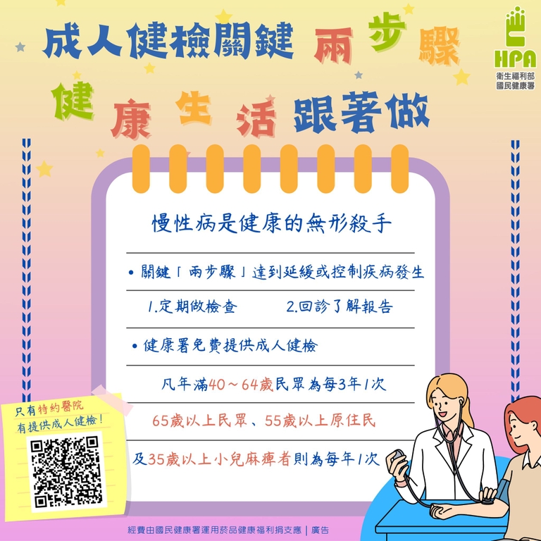 成人健檢關鍵兩步驟　健康生活跟著做（圖：衛福部國健署）