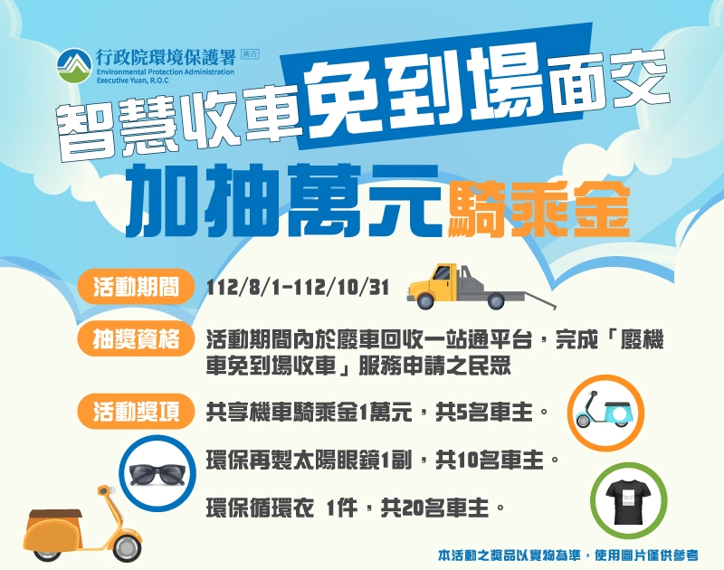 智慧收車免到場面交 萬元騎乘金等你來拿（圖：環保署）