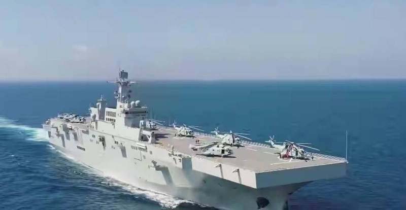 大陸075型兩棲攻擊艦的首艦海南號。圖/截圖自大陸央視微博