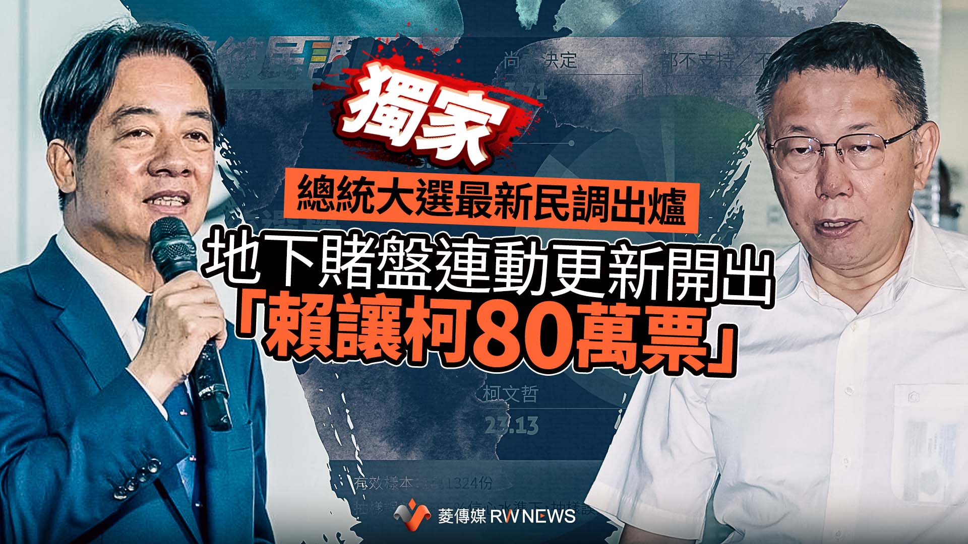 獨家/總統大選最新民調出爐 地下賭盤連動更新開出「賴讓柯80萬票」