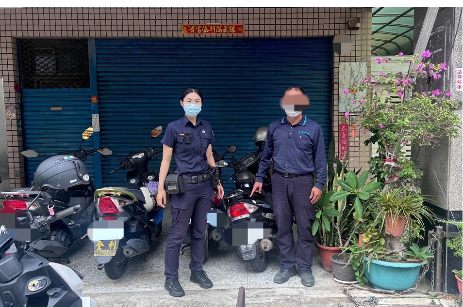 ▲圖說:警員調閱監視器搜尋行車動線後,在派出所附近騎樓尋獲男子愛車 (圖/台中市政府提供)