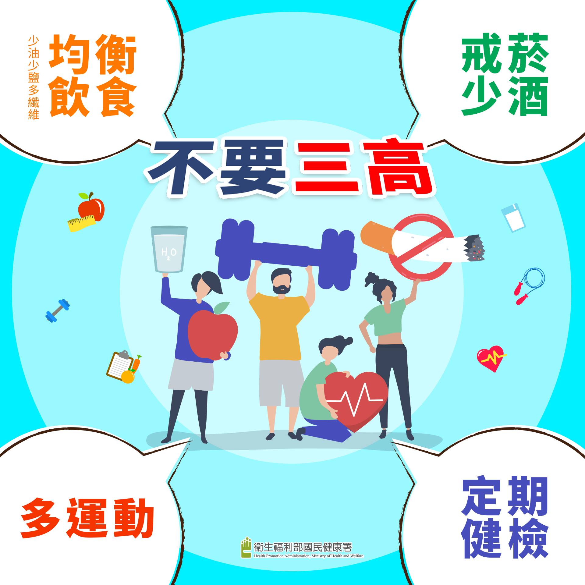 你是三高(高血壓、高血糖、高血脂)高危險群嗎?(圖:衛福部國健署)