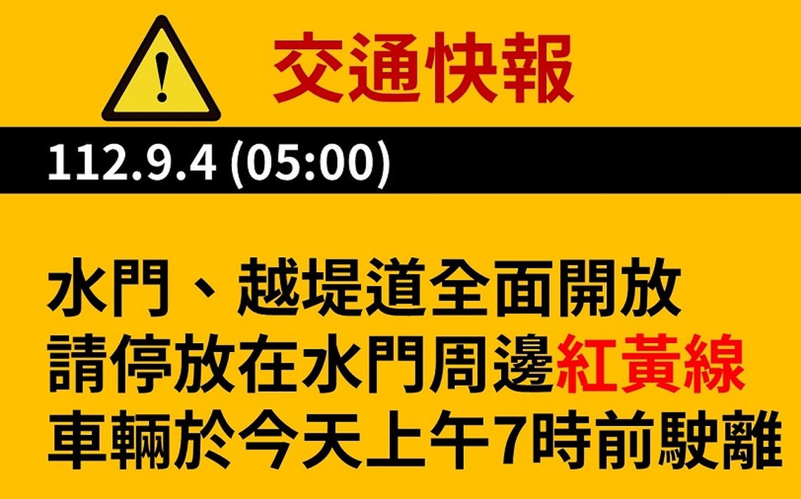 新北水門周邊紅、黃線恢復管制
