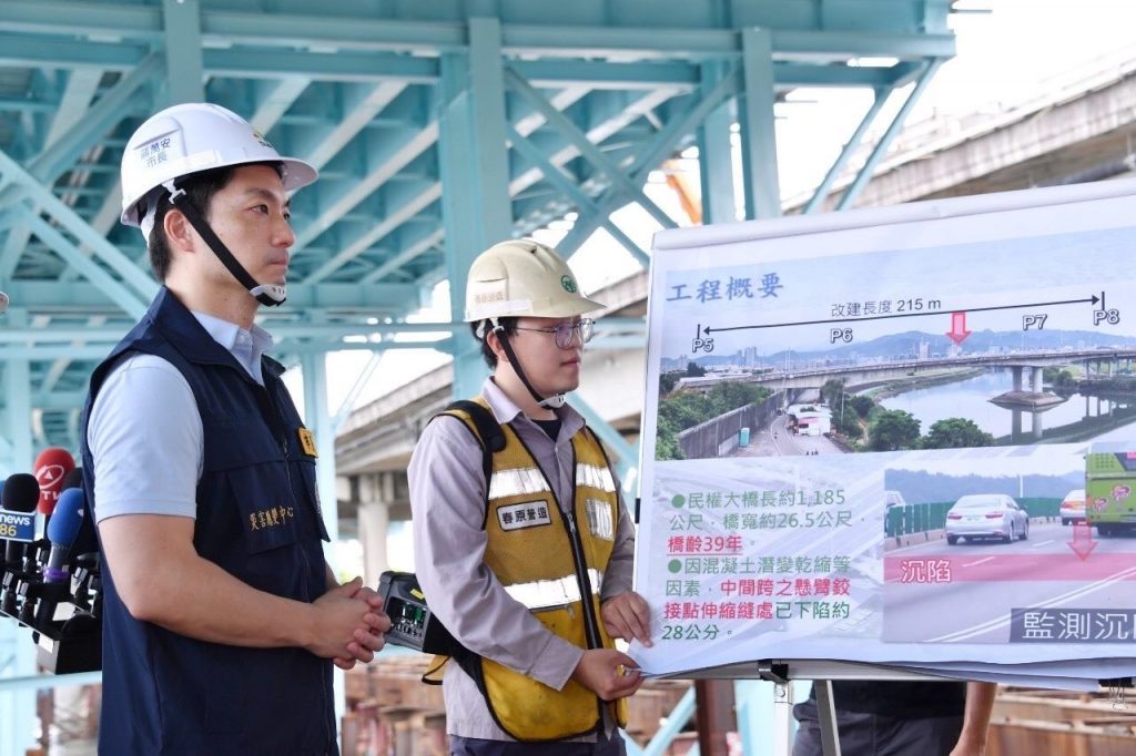 蔣萬安視察民權大橋整建工程防颱徹離工作。(圖/台北市政府提供)
