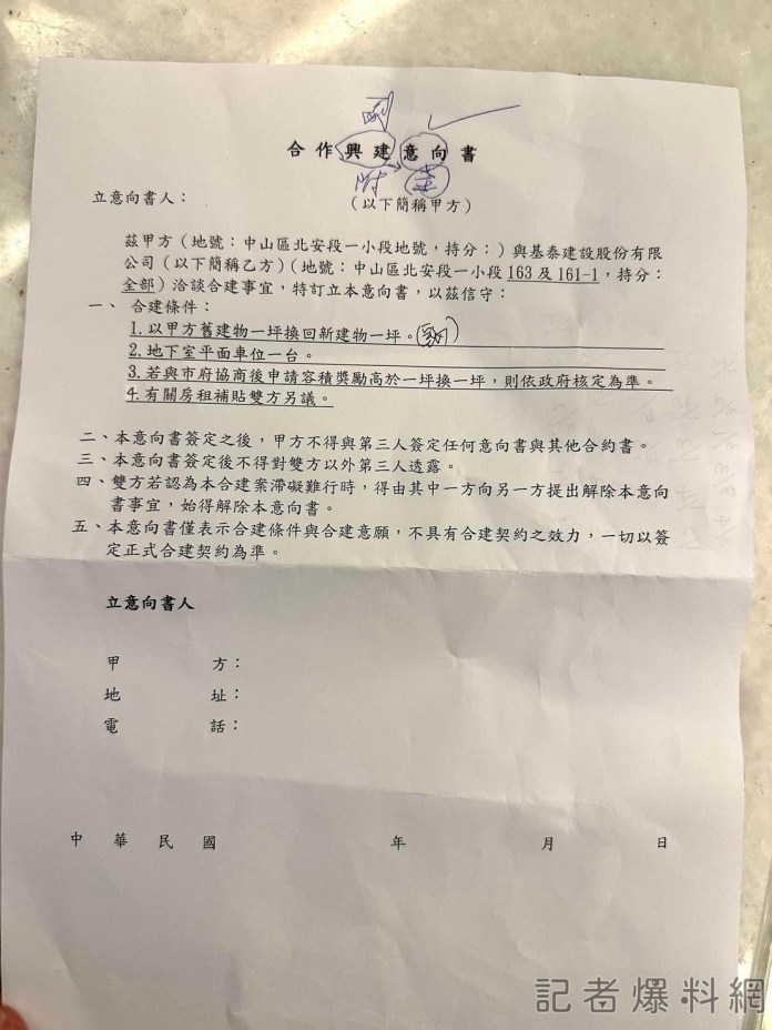 大直基泰發慰問金 遭爆夾帶「合建意向書」住戶痛批誇張 65 大直基泰建設 合建意向書