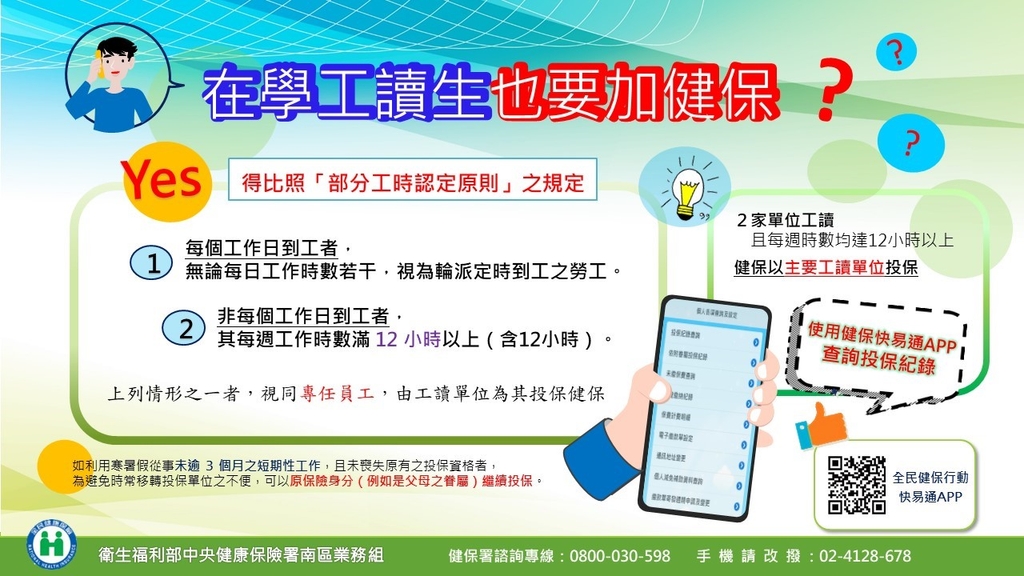 在學工讀生也要加健保（圖：衛福部健保署）