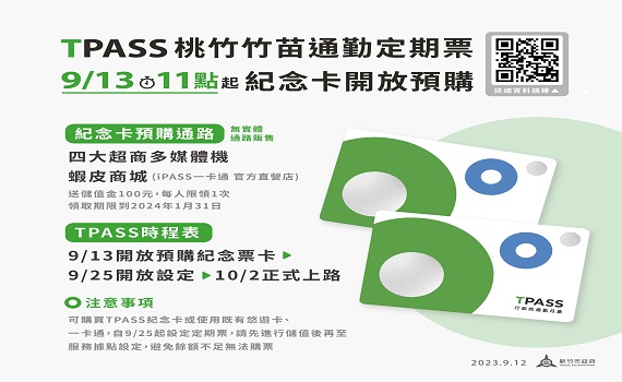 桃竹竹苗通勤定期票紀念卡明(13)日開放預購 估5萬通勤族受惠