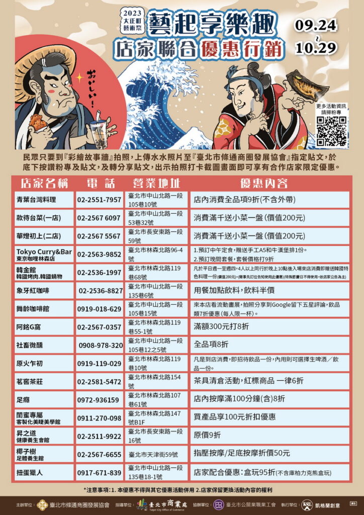 系列活動更號召在地店家連袂推出「2023大正町藝術祭:藝起享樂趣」聯合優惠行銷