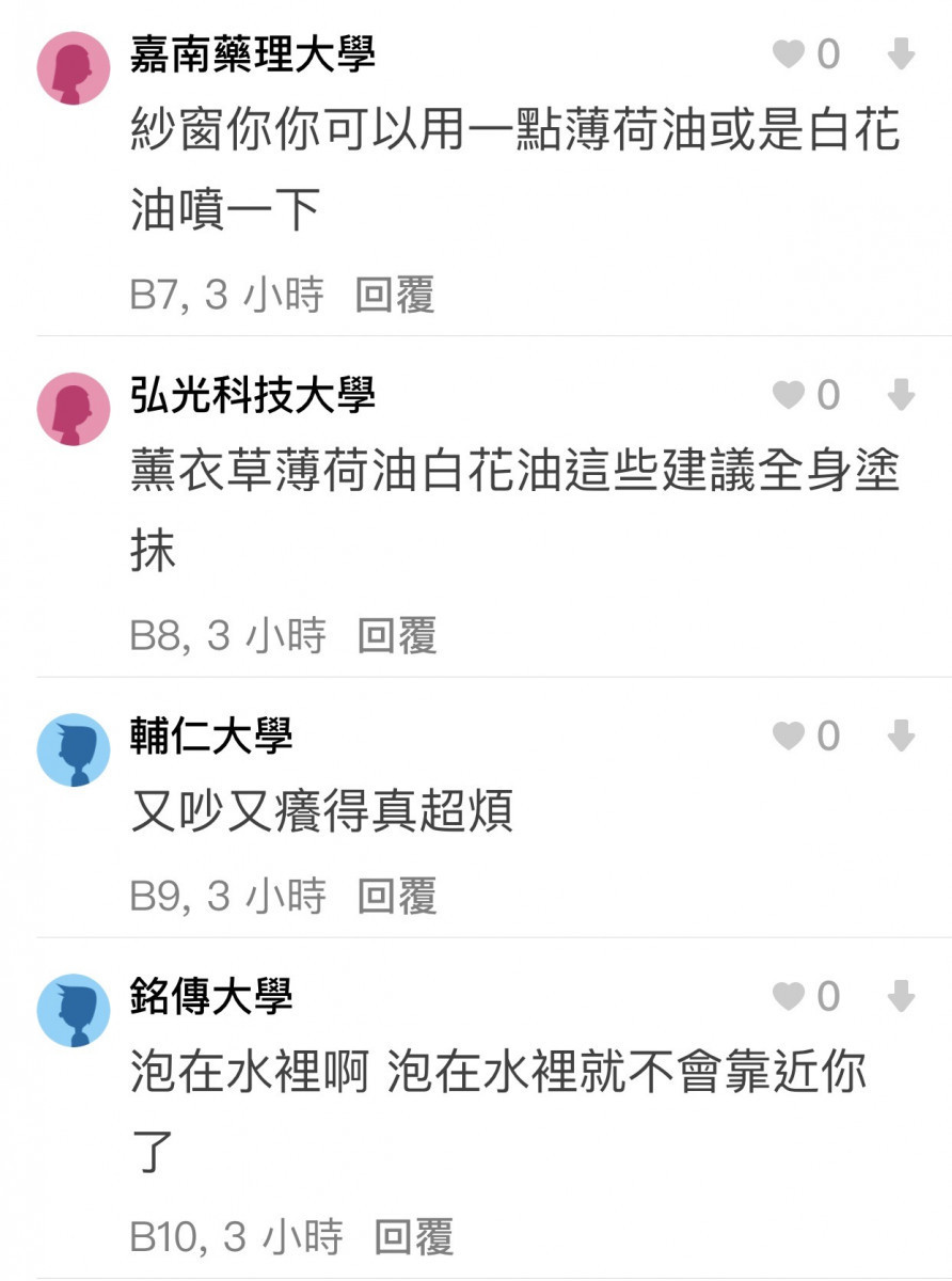 網友留言討論,分享防蚊方法/陳致愷翻攝