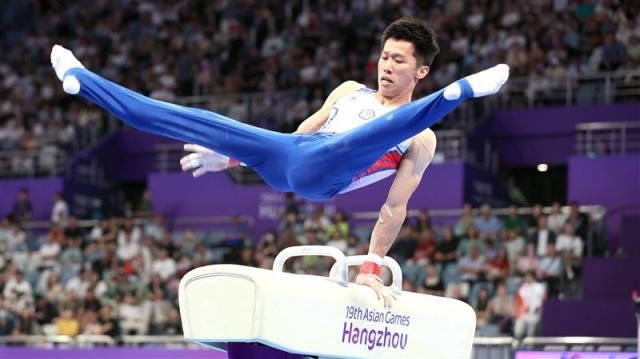 杭州亞運體操鞍馬項目,台灣隊李智凱奪金。(中華奧會提供)