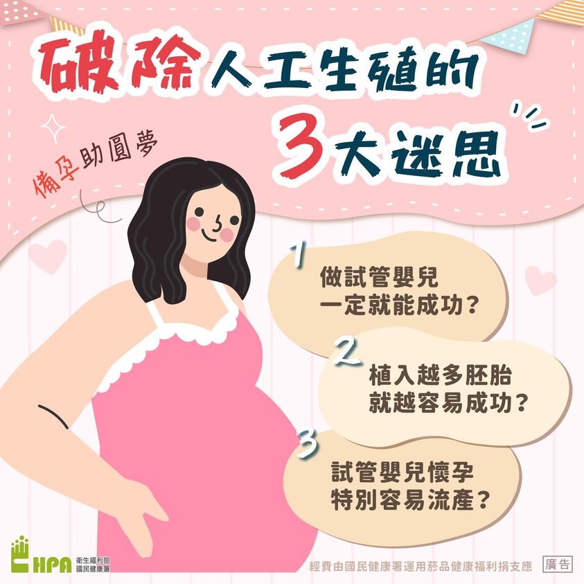 破除人工生殖的3大迷思 備孕助圓夢(圖:衛福部國健署)