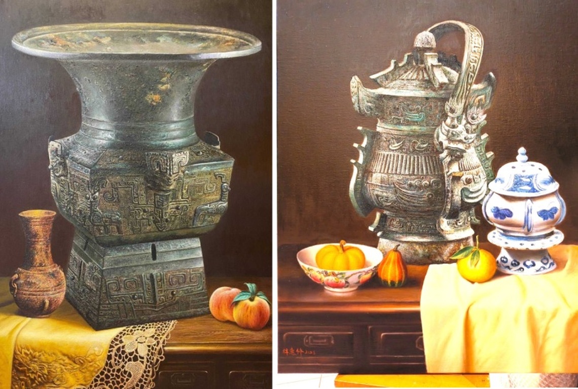 林惠修癡迷青銅圖騰畫作 佛光山展出