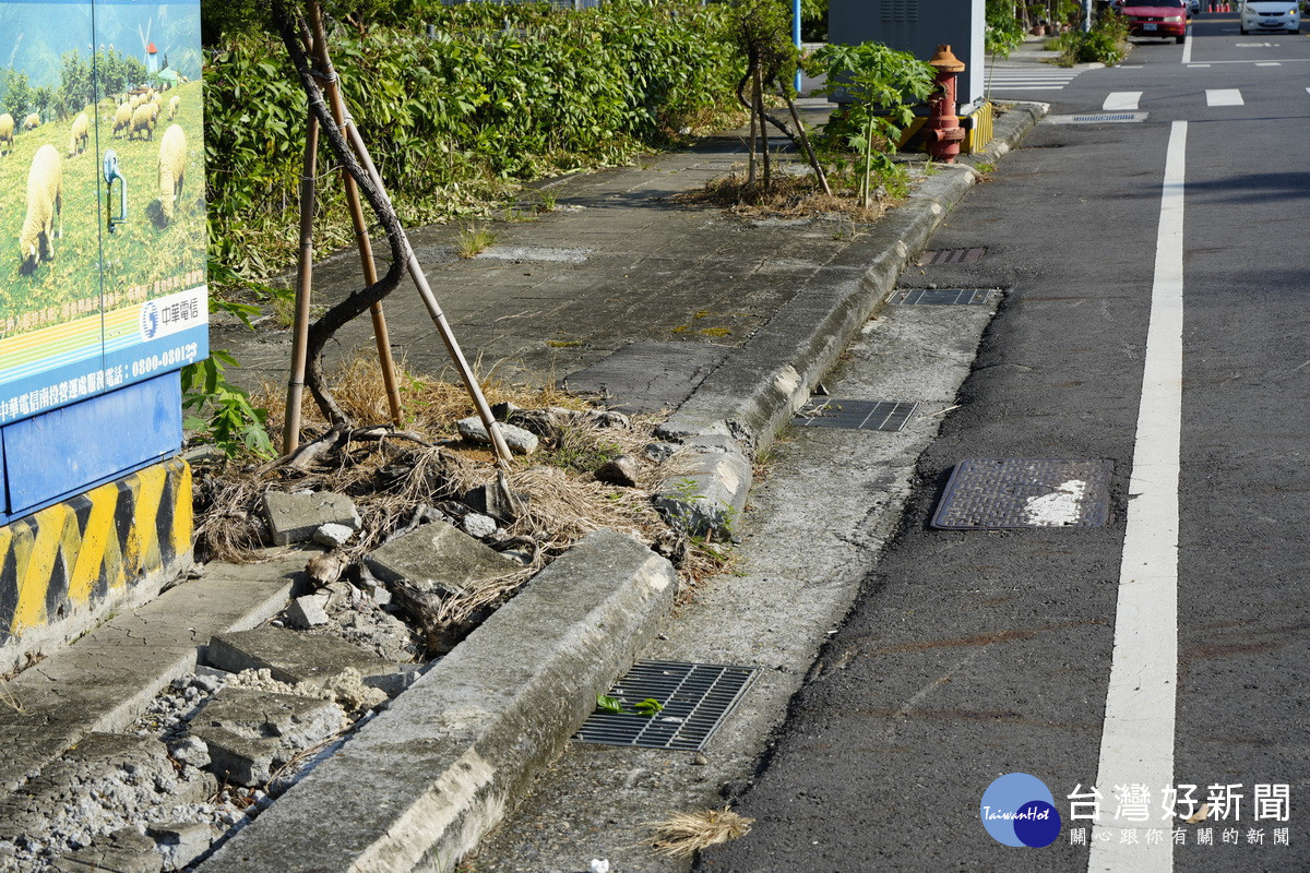 不僅馬路如虎口人行道也成有障礙道路。(市公所提供)