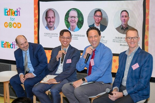 相片1:(從左到右)國際教育技術協會 (ISTE) 首席學習官 Joseph South、教育顧問 Benjamin Sheridan、香港教育大學賽馬會小學副校長羅金源、英基學校協會教育科技主管 Jason Prohaska。 相片1:(從左到右)國際教育技術協會 (ISTE) 首席學習官 Joseph South、教育顧問 Benjamin Sheridan、香港教育大學賽馬會小學副校長羅金源、英基學校協會教育科技主管 Jason Prohaska。