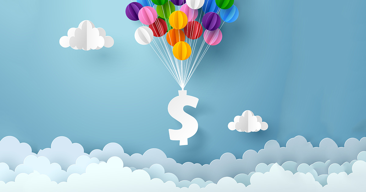 Paper Art Of Dollar Sign Hanging With Colorful Balloon, Business