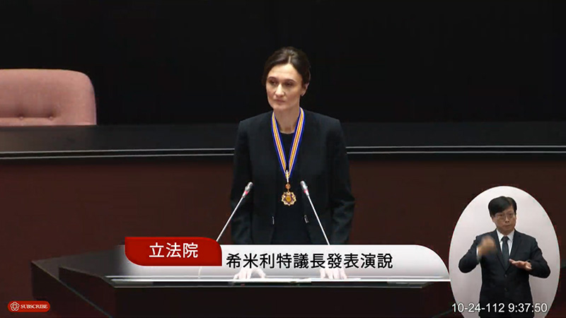 希米利特在立院發表演說。圖／翻攝自國會議事轉播頻道