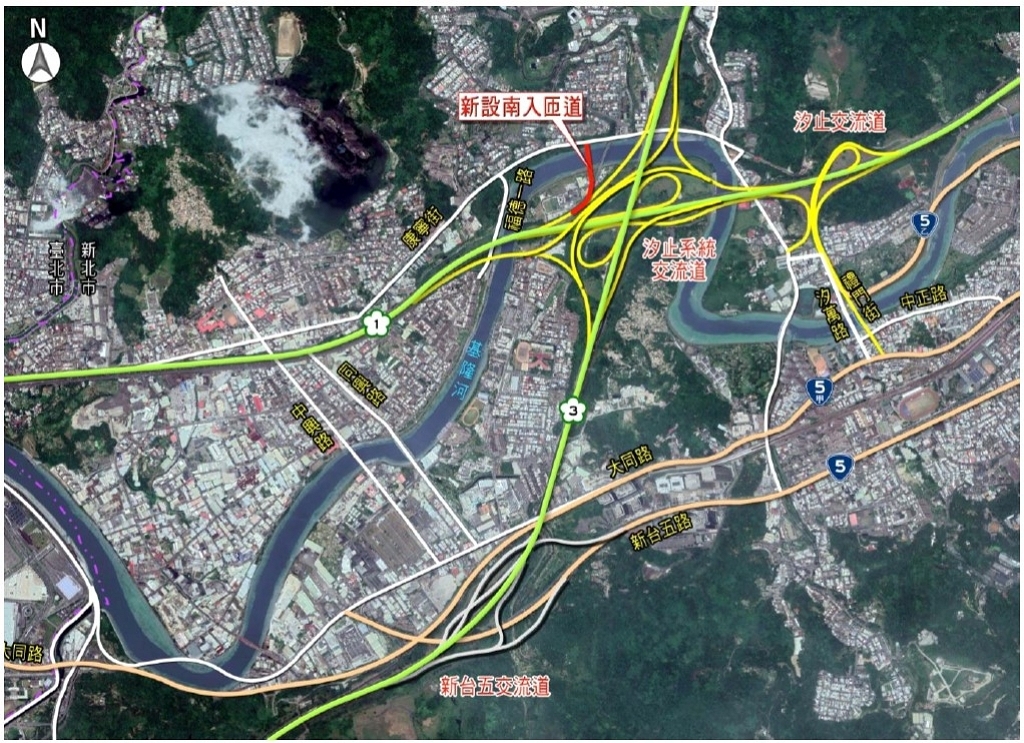 汐止康寧街增設國1南入匝道工程示意圖（圖：交通部高公局）