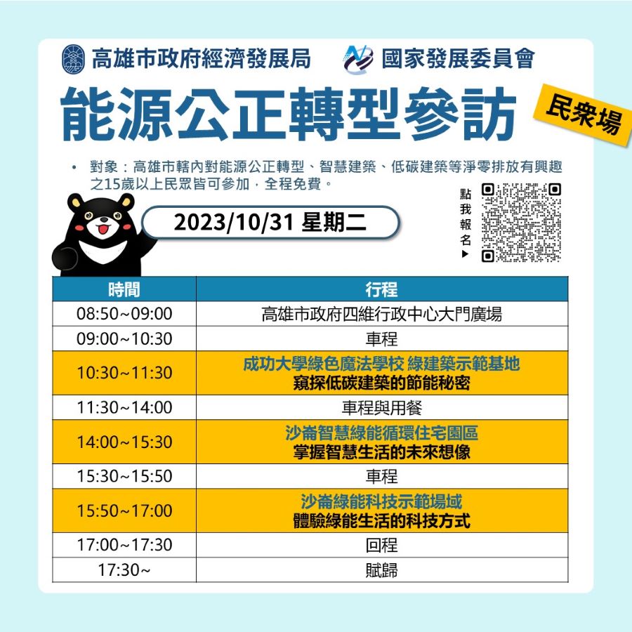 ▲高市經發局 x 國發會10月31日(二)「能源公正轉型場域觀摩」台南民眾場,活動免費,民眾請踴躍參與(記者王雯玲翻攝)