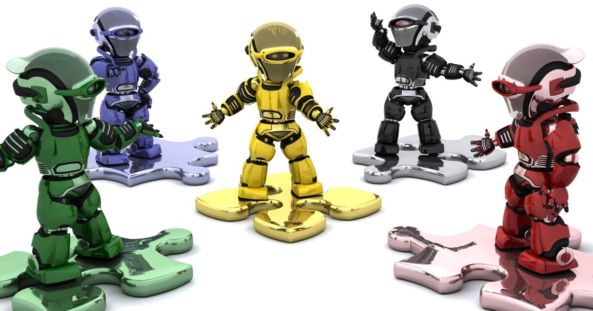 1200 3d Render Robots Jigsaw Pieces Solving Problems