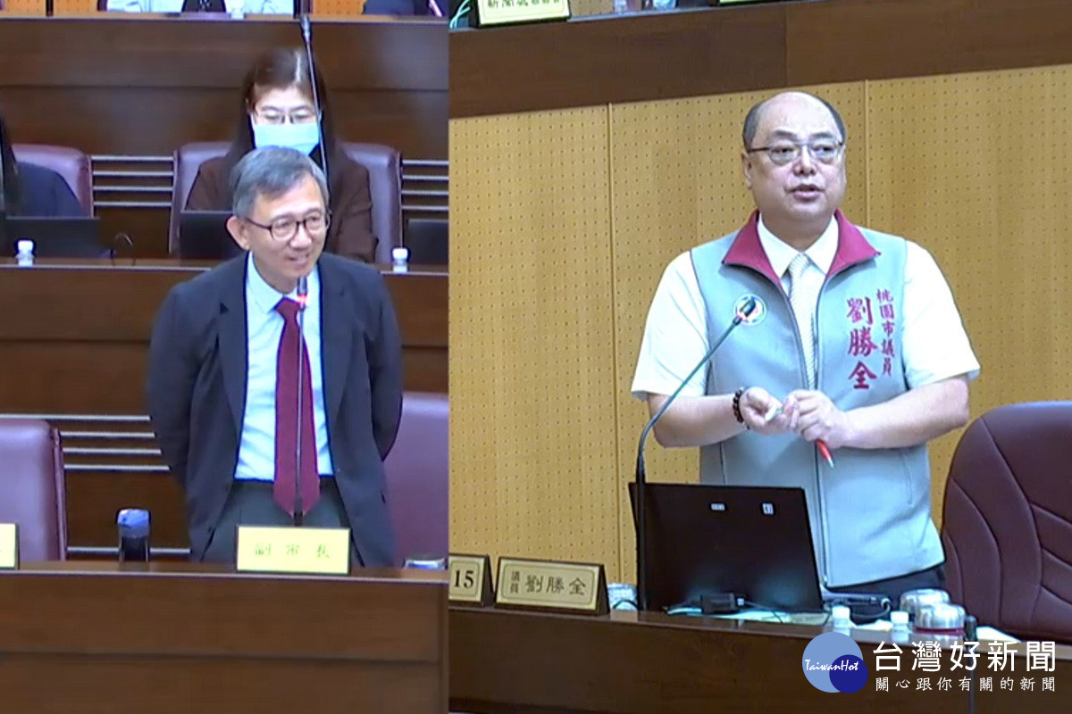 針對市府借款利率不斷攀升,桃園市議員劉勝全質詢副市長王明鉅。