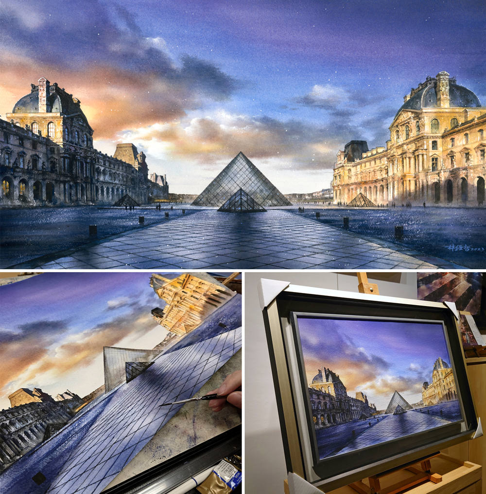 林經哲講究作品的品質和細節，在理性的透視與精確的細節中，保留感性的透明水彩流暢性。(圖/林經哲提供)