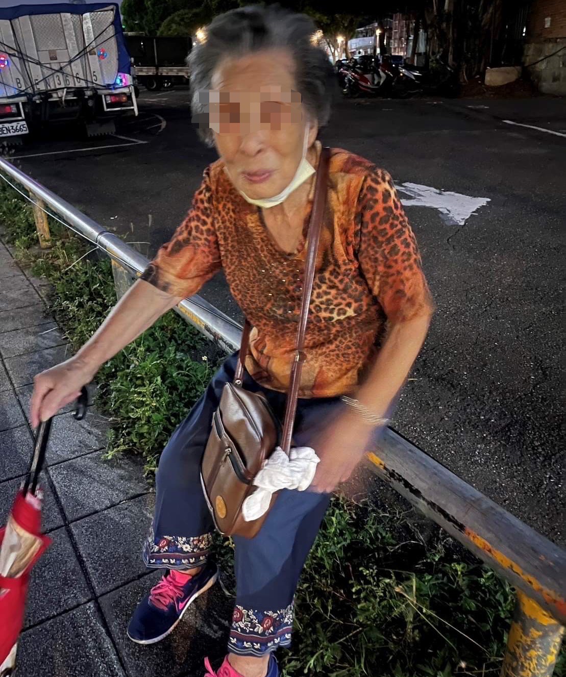 失智陳姓老婦迷茫坐路邊。(記者張艷君翻攝)