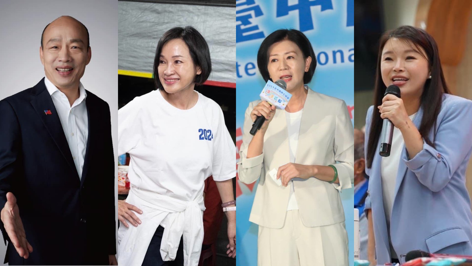 國民黨不分區名單出爐,由韓國瑜(左1)領軍,柯志恩(左2)、王育敏(右2)、張嘉郡(右1)回鍋。翻攝4人臉書