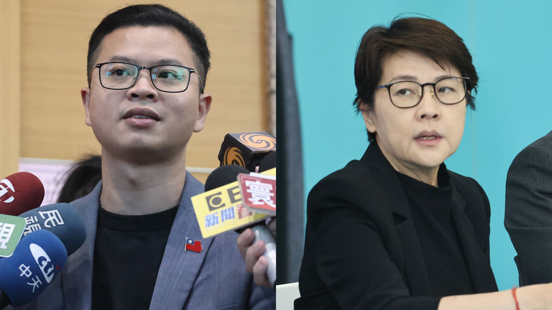 民眾黨總統參選人柯文哲競選總幹事黃珊珊(右)與國民黨智庫副執行長凌濤(左)為藍白合再再次陷入僵局隔空互嗆。資料照片/林啟弘攝
