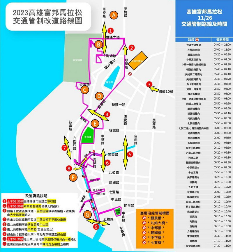 ▲高雄富邦馬拉松26日交管圖。<br /><br />