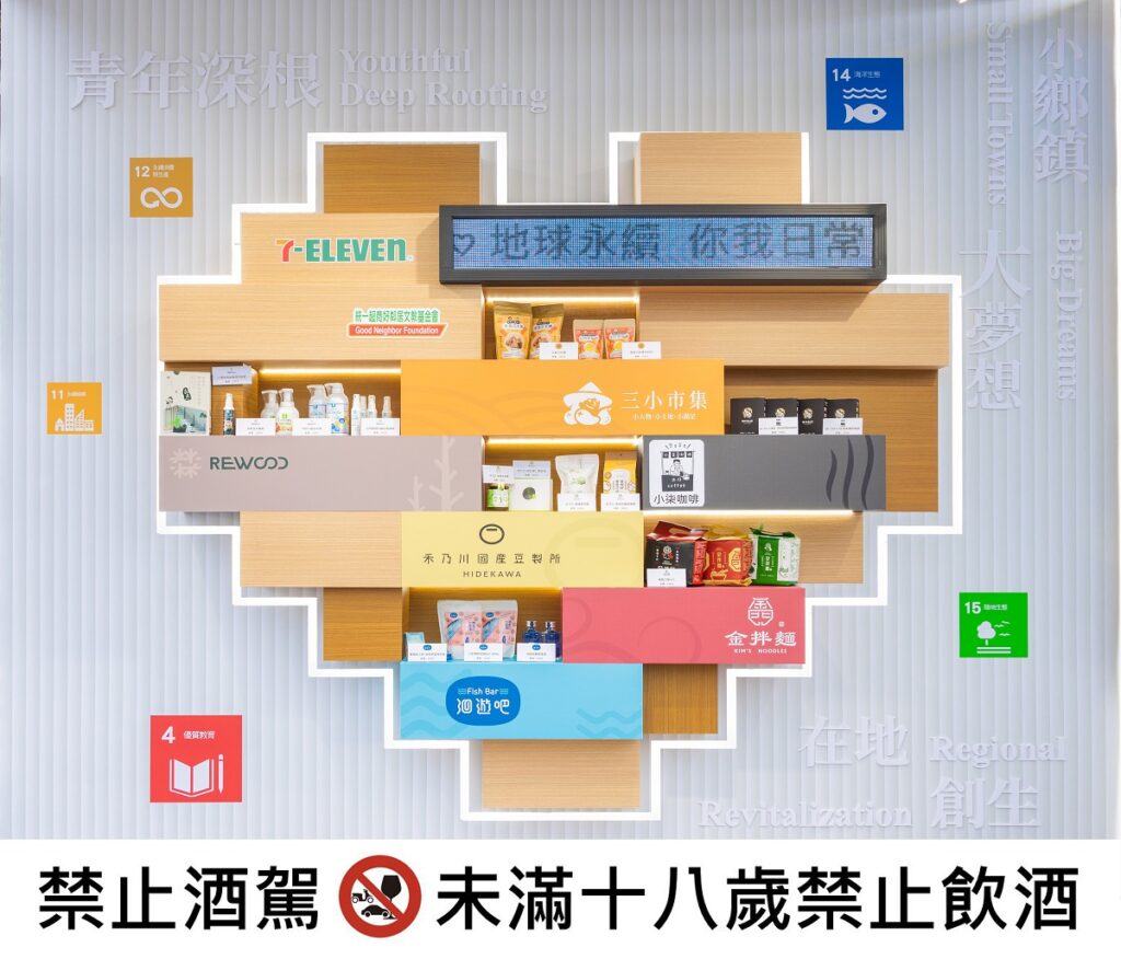 7-ELEVEN與統一超商好鄰居文教基金會所輔導的「青年深根團隊」現場展示在地優質商品,同步結合「OPEN!行動購物車」進駐現場販售優質選品