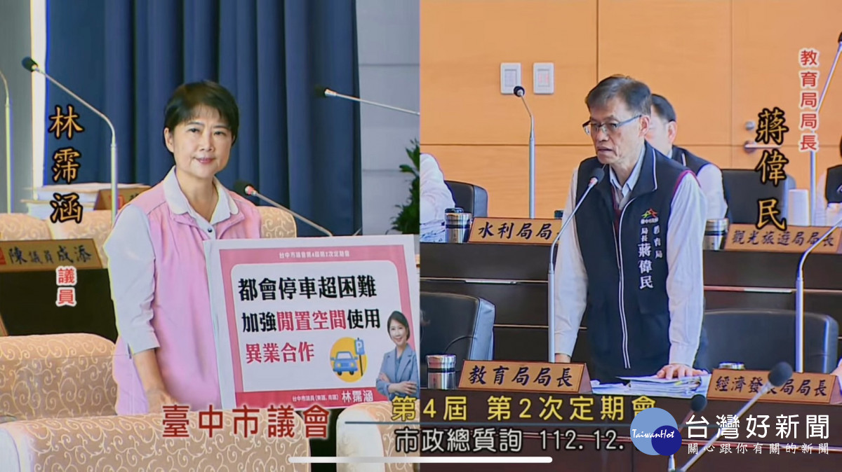 市議員林霈涵建議,在商圈、景點旁的機關學校,應適度開放停車,教育局長允諾檢討。