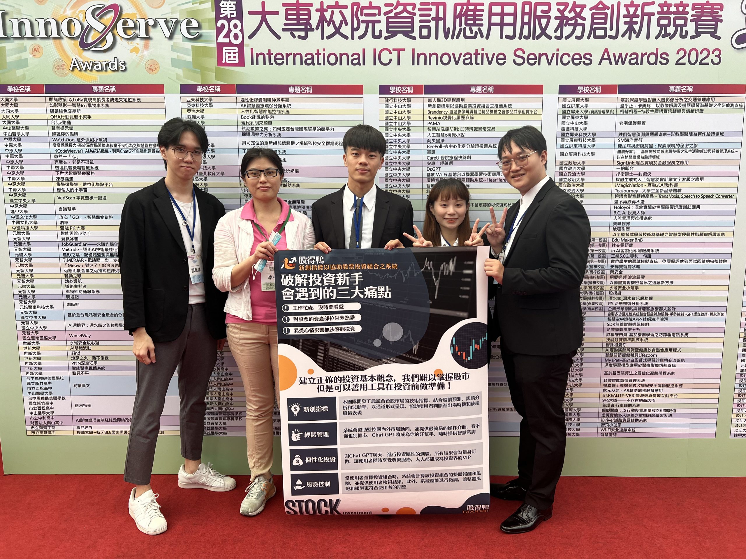 全國大專院校資訊應用服務創新競賽獎AI金融科技應用組第1名作品「新創指標用以協助股票投資組合之推薦系統」研發全新台股技術指標,成為投資小白救星。(中山大學提供)