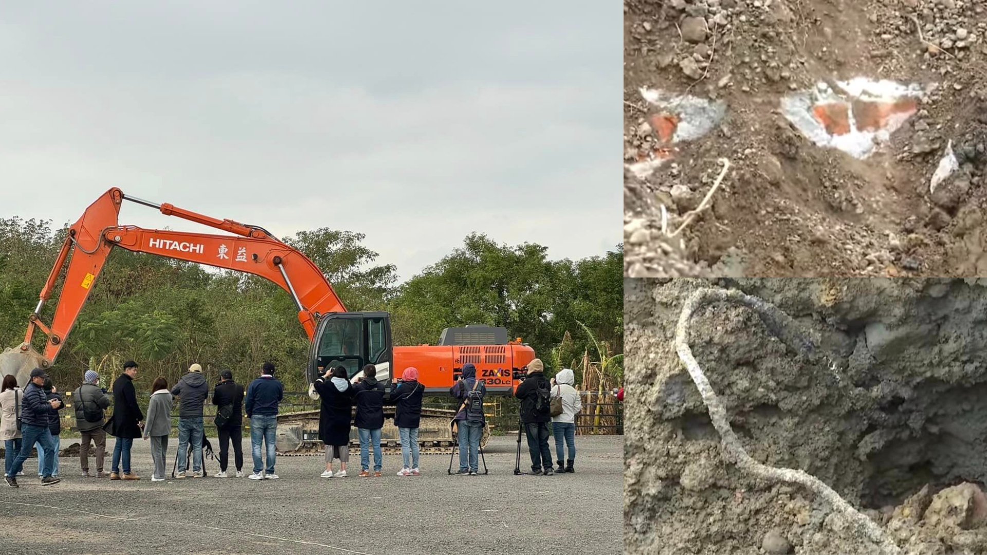 柯文哲位在新竹市隆恩段的農地停車場22日開挖進行復原工程,卻發現有鋼筋、水泥塊、紅磚等建築廢棄物。 翻攝新竹市議員曾資程臉書