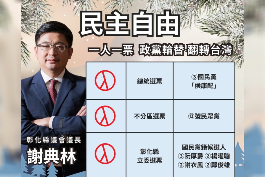 盼政黨輪替 謝典林喊總統、區域立委投藍、政黨票投民眾黨 278 盼政黨輪替 謝典林喊總統、區域立委投藍、政黨票投民眾黨 277