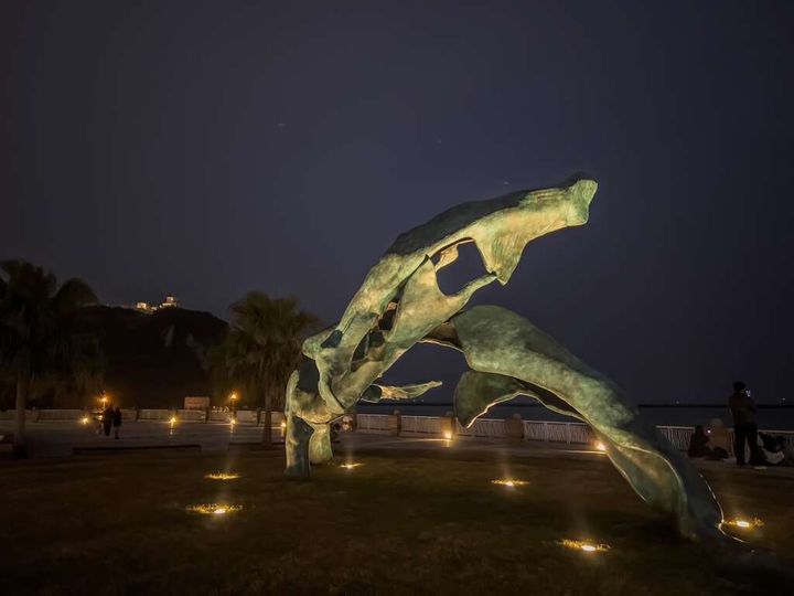 西子灣打卡新地標!全台離海最近的雕塑「海洋之舞」三鯨舞動日夜皆美