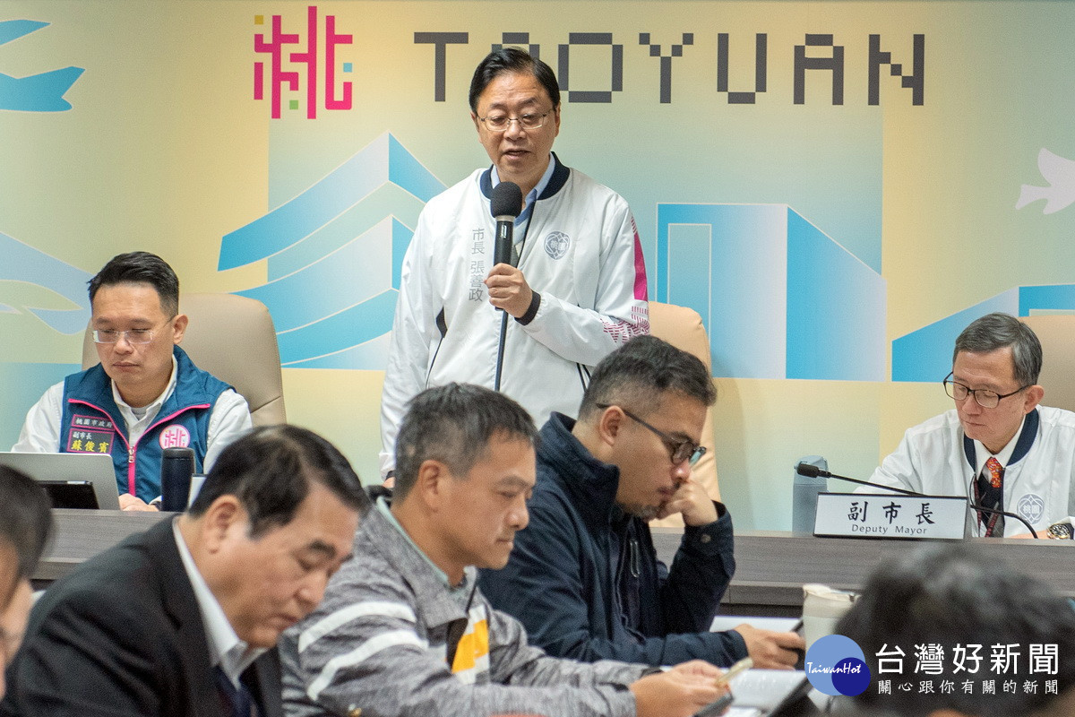 桃園張善政於市政會議中感謝市府團隊應變措施得宜,讓事件影響降到最低。